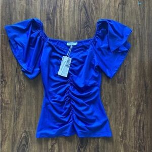 Elegant Royal Blue Gathered Blouse